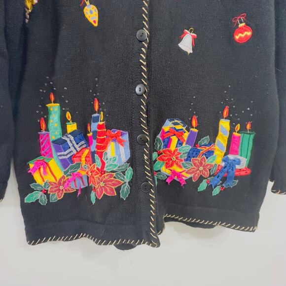 Vintage Quacker Factory Christmas Embroidered Cardigan Santa & Mrs. Claus Size M - Picture 7 of 12